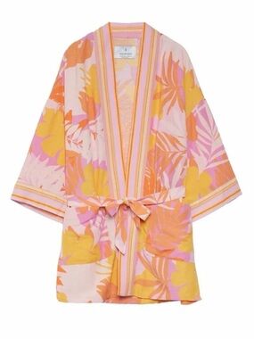 Stradivarius Tropical Floral Kimono Cover-Up - Orange & Pink - Size L